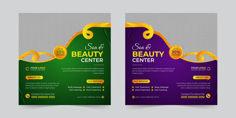 Modern Spa & Beauty Center social media post, Digital marketing agency Corporate banner promotion ads sales and discount banner vector template design.