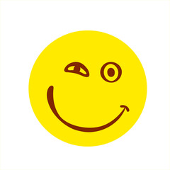 Smile icon with wink. Sly face symbol. Happy face symbol. Flat style. Cute emoticon isolated on white background. Vector illustration.