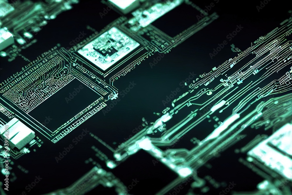 Poster 3d rendering of cyberpunk ai. circuit board. technology background. central computer processors cpu 
