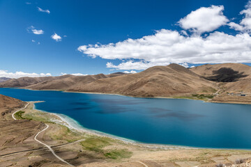 Yamdrok Lake landscape in Langkazi county Shannan city Tibet Autonomous Region, China.
