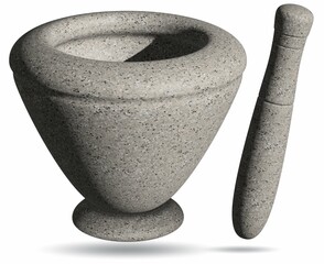illustration of stone mortar and pestle isolated on a white background