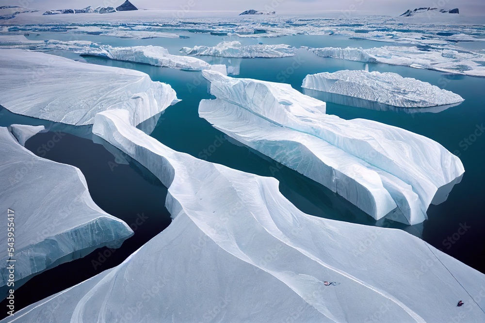 Wall mural glaciers drone aerial image from above climate change and global warming. glaciers from a melting ic