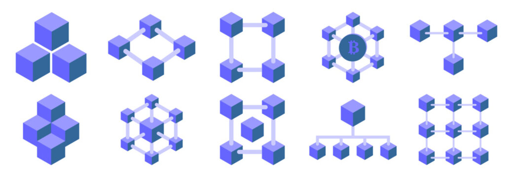 blockchain icon set, blockchain vector set flat design sign symbol