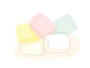 白と黄色とピンクと緑のカラフルなマシュマロをイメージしたイラスト