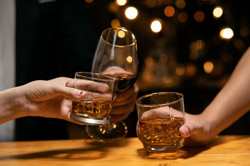 Celebrate whiskey on a friendly party in  restaurant