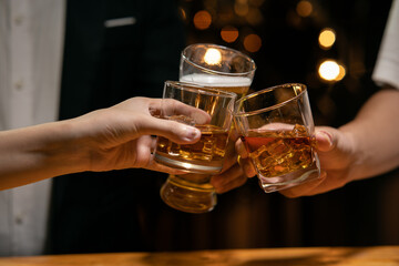 Celebrate whiskey on a friendly party in  restaurant