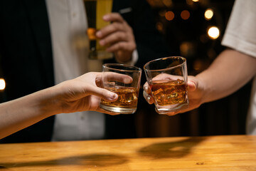 Celebrate whiskey on a friendly party in  restaurant