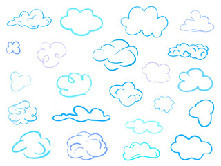 Fototapeta premium Colorful clouds on isolation background. Sketchy doodles on white. Hand drawn infographic elements. Colored illustration. Sketches for artworks