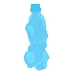 Crumpled plastic bottle icon on a white background. Light blue mineral water bottle plastic waste. Great for broken bottle logos.