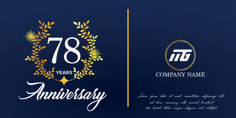 Fototapeta na wymiar 78th anniversary logo with elegant ornament monogram and logo name template on elegant blue background, sparkle, vector design for greeting card.