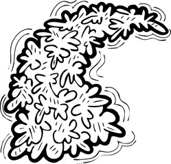 Christmas tree decorative element, empty natural without decoration. Hand drawn illustration Xmas template for postcard design, party invitation. Symbol of New Year eve, cartoon style line drawing.