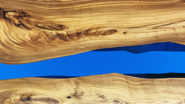 The table top made of epoxy resin and wood. 3d rendering.