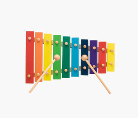 xylophone isolated on white background, children playing with toys - obrazy, fototapety, plakaty