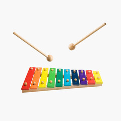 xylophone isolated on white background, children playing with toys - obrazy, fototapety, plakaty