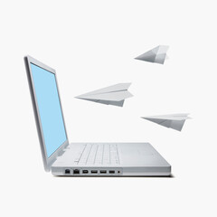 laptop and email in the form of a paper airplane