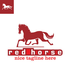 red crazy horse logo, silhouette of running great horse vector illustrations