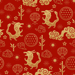 Chinese traditional oriental ornament background, Zodiac signs Dragon pattern seamless. Japanese, Chinese elements. Asian texture for printing, packaging, textiles, fabric, washi paper, scrapbooking