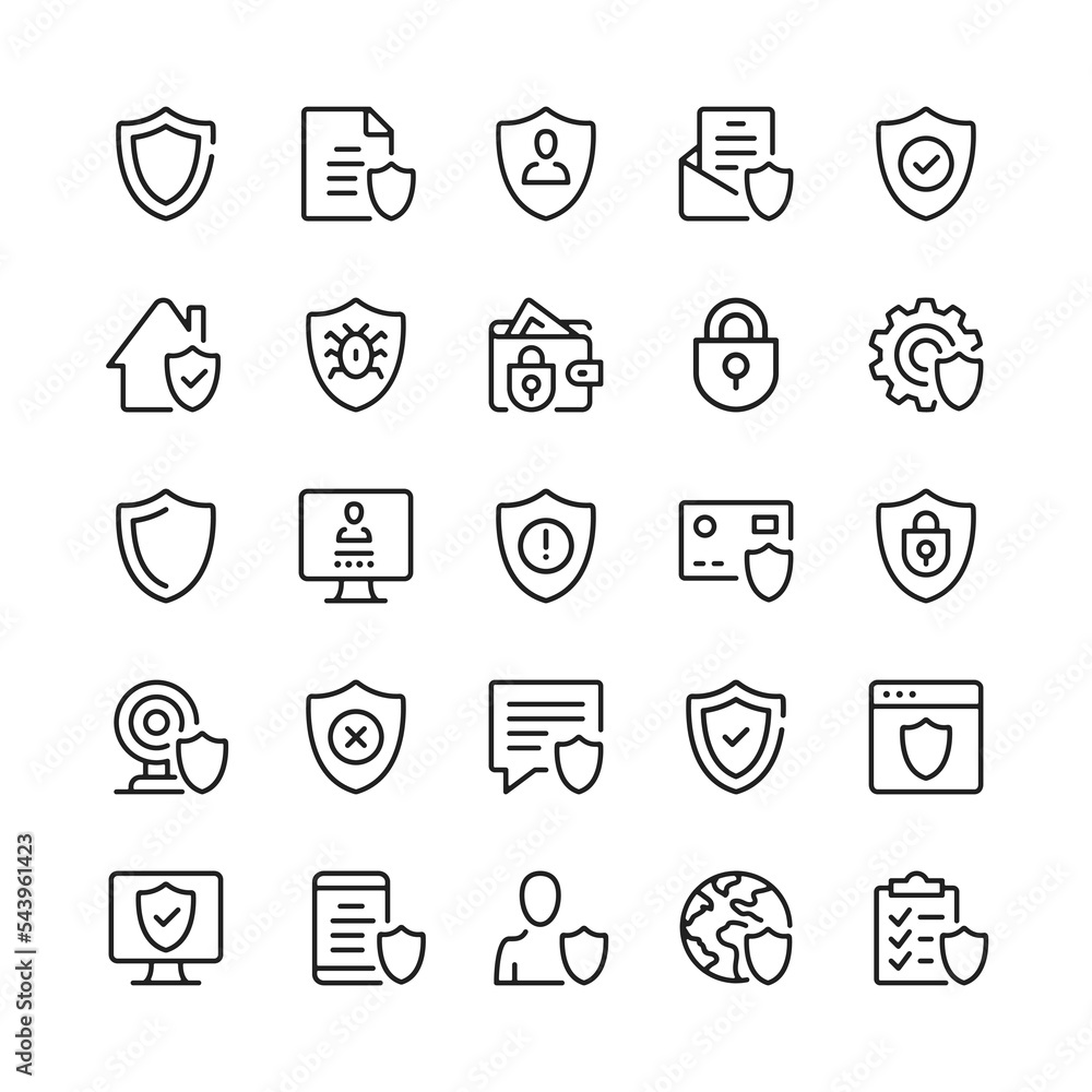 Poster security line icons. outline symbols. vector line icons set