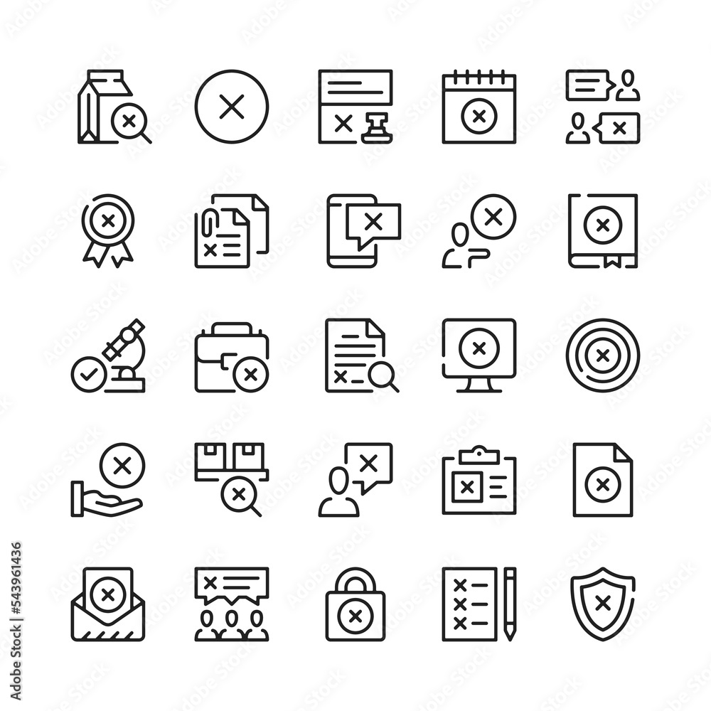 Poster x mark line icons. outline symbols. vector line icons set