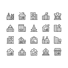 Building line icons. Outline symbols. Vector line icons set