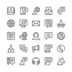 Communication line icons. Outline symbols. Vector line icons set
