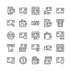 Credit card line icons. Outline symbols. Vector line icons set