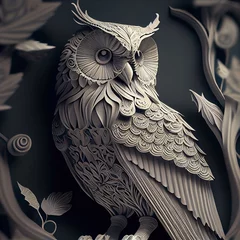 Rolgordijnen OWL, prachtig uilenpapierbeeldhouwwerk © Jacques Evangelista
