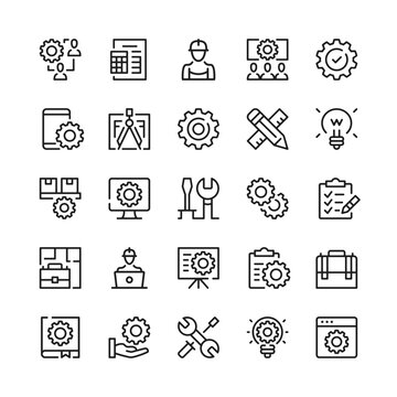 Engineering line icons. Outline symbols. Vector line icons set