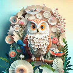 Tuinposter OWL, beautiful owl paper sculpture © Jacques Evangelista