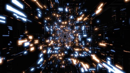 Obraz premium VJ トンネル サイバー ネオン 発光 青 黄色 [別Verあり]