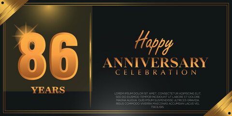  86th anniversary logo with confetti golden colored isolated on black background, vector design for greeting card and invitation card