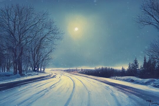 car on winter road in the morning © 2rogan