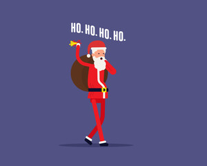 Santa claus carrying gift sack. Christmas concept, Jingle bell,  Santa Claus cartoon character, Celebration, Holiday