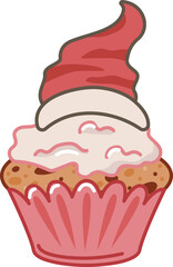 Merry Christmas and New Year cupcake with Santa hat. Vector illustrations.