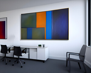 A cool illustration of paintings on the walls of the office