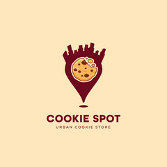 cookie spot logo. cookie pastry logo with pinpoint spot icon illustration