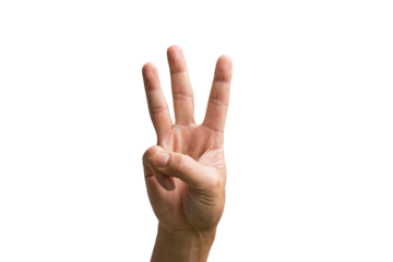 Pointing up with fingers number three. Close up, isolated on white background.