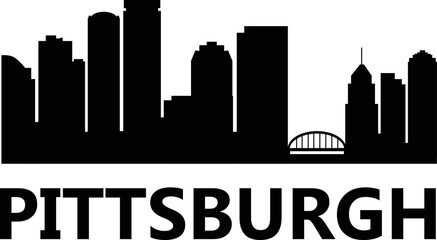 Pittsburgh skyline on white background. Pittsburgh city. Pennsylvania Usa skyscraper buildings silhouette. Pittsburgh cityscape sign. flat style. - obrazy, fototapety, plakaty