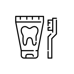 Tooth paste and brush. Oral hygiene products. Pixel perfect, editable stroke icon