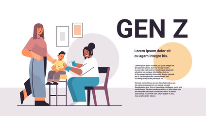 doctor vaccinating little boy patient vaccination generation Z lifestyle concept new demography trend with progressive youth gen