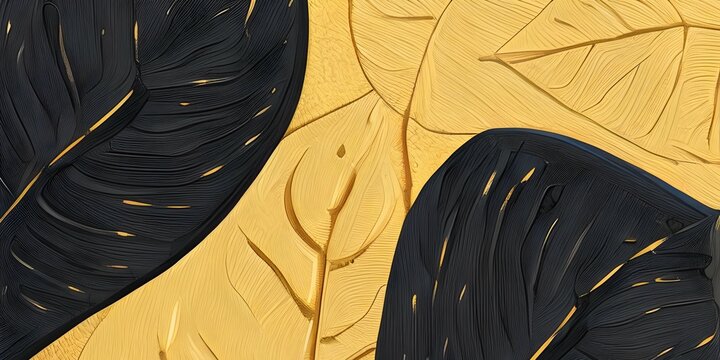 Tropical exotic seamless pattern. Grunge golden banana leaves, palm. Hand-drawn dark vintage 3D illustration. Nature abstract background design. Good for luxury wallpapers, cloth, fabric printing.
