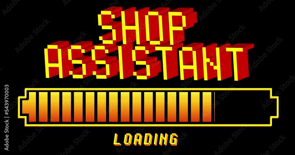 Aufkleber shop assistant text with loading, downloading, uploading bar indicator. download, upload on computer