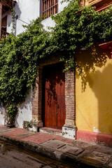 old classic entrance to a typical house in the town on the walled city of Cartagena de Indias