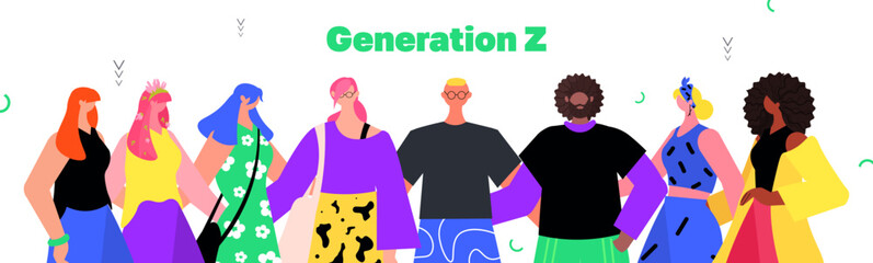 young people standing together generation Z lifestyle concept new modern demography trend with progressive youth gen