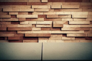 Wood podium on table counter with concrete grunge texture background.3d rendering