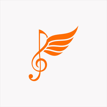 Minimalist Music Logo Design Template Idea G key Note with wing in Orange Color