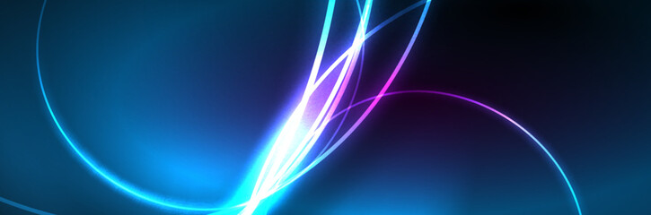 Blue neon glowing lines, magic energy space light concept, abstract background wallpaper design