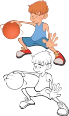 Zelfklevend Fotobehang Vector Illustration of Cute Little Boy. Basketball player. Coloring Book.  © liusa