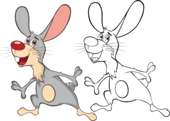 Wandcirkels aluminium Vector Illustration of a Cute Rabbit. Cartoon Character. Coloring Book © liusa