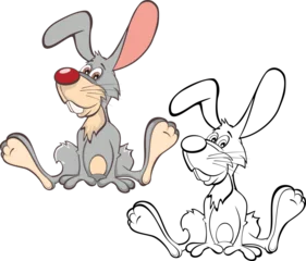 Raamstickers Vector Illustration of a Cute Rabbit. Cartoon Character. Coloring Book © liusa
